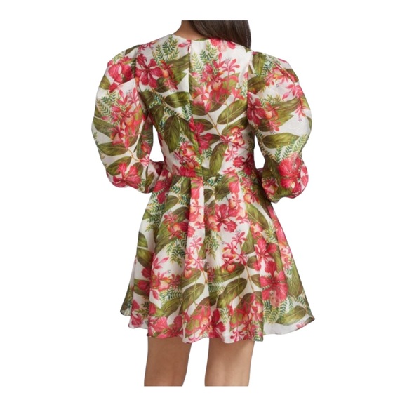 Amur Cleo Juliet Sleeve Scarlet Tropical Floral Mini Dress Size 10 - Picture 2 of 9